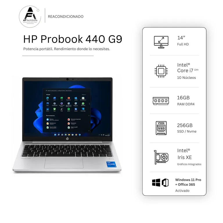 Notebook 440 G9 I7 12th 16GB 256GB Intel Iris Xe– Edición Exclusiva –Win Office– Rea
