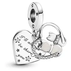 PANDORA - Charm Colgante Gatos Y Corazones De Plata Mujer