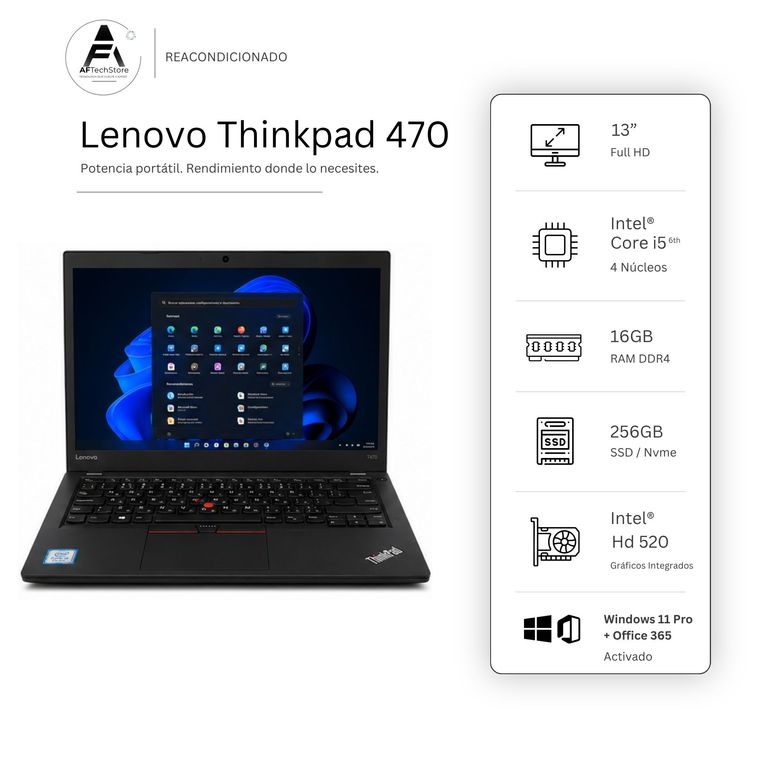 Notebook 470 I5 6th 16GB 256GB - Win11 Office - Reacondicionado Profesional