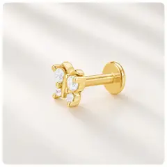 GENERICO - Piercing para tragus mariposa tope plano plata 925 y oro 18 k