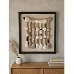 TELARES DE ESTILO - Cuadro Decorativo Artesanal Fibras Naturales Marco Negro Mate 50x55