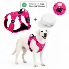 GENERICO - Arnés Reflectante para Perros con Localizador Apple Incluido - Rosado Talla XL