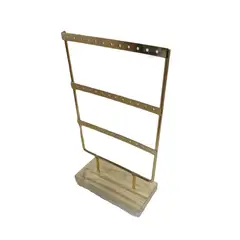 GENERICO - Exhibidor de joyas Dorado De Metal Base Madera Para 18 Pares De Aros