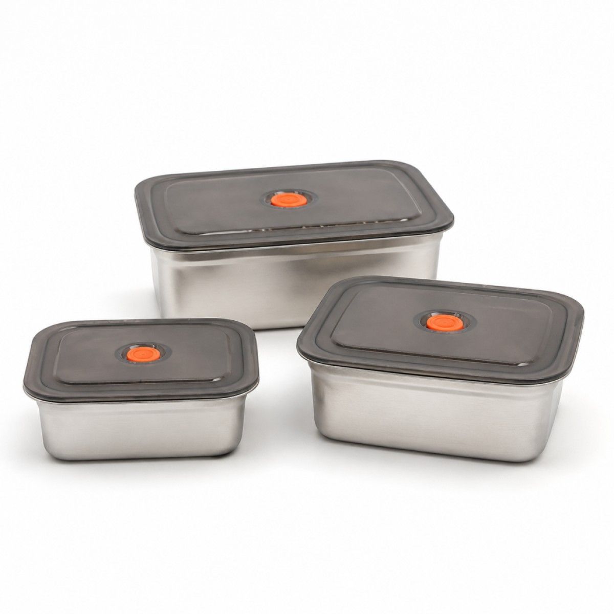 GENERICO - Set 3 envases de acero inoxidable herméticos con válvula de ventilación para conservar alimentos