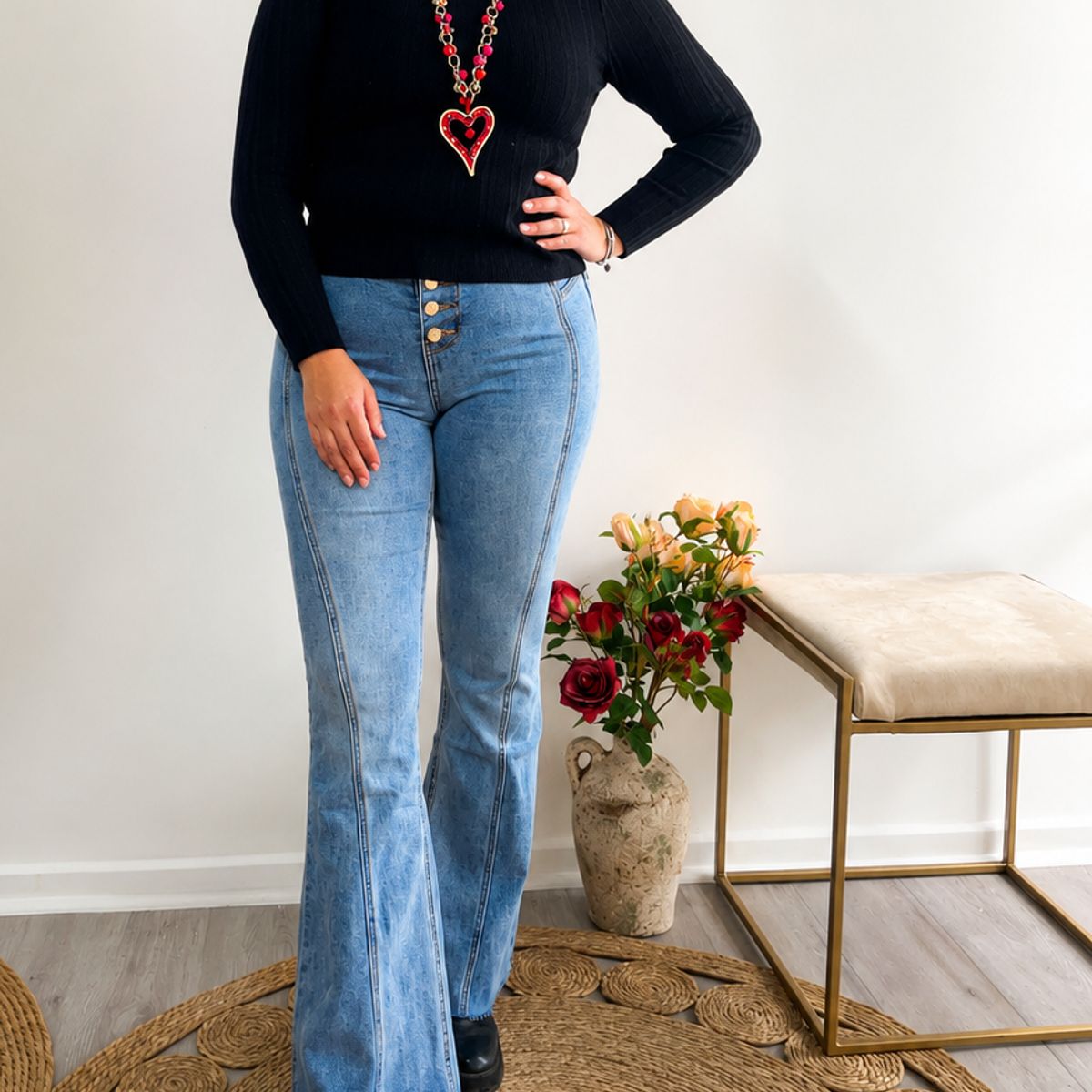 GENERAL - Jeans Flare Tiro Alto Mujer  Azul Claro