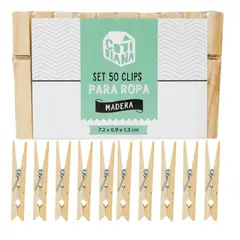 GENERICO - 50 Pinzas De Madera De Pino Y Acero Perros Para Colgar Ropa