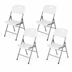 CITYSHOP - Set 4 Sillas Plegables para Eventos Blanca HDPE Reforzada con Estructura de Acero
