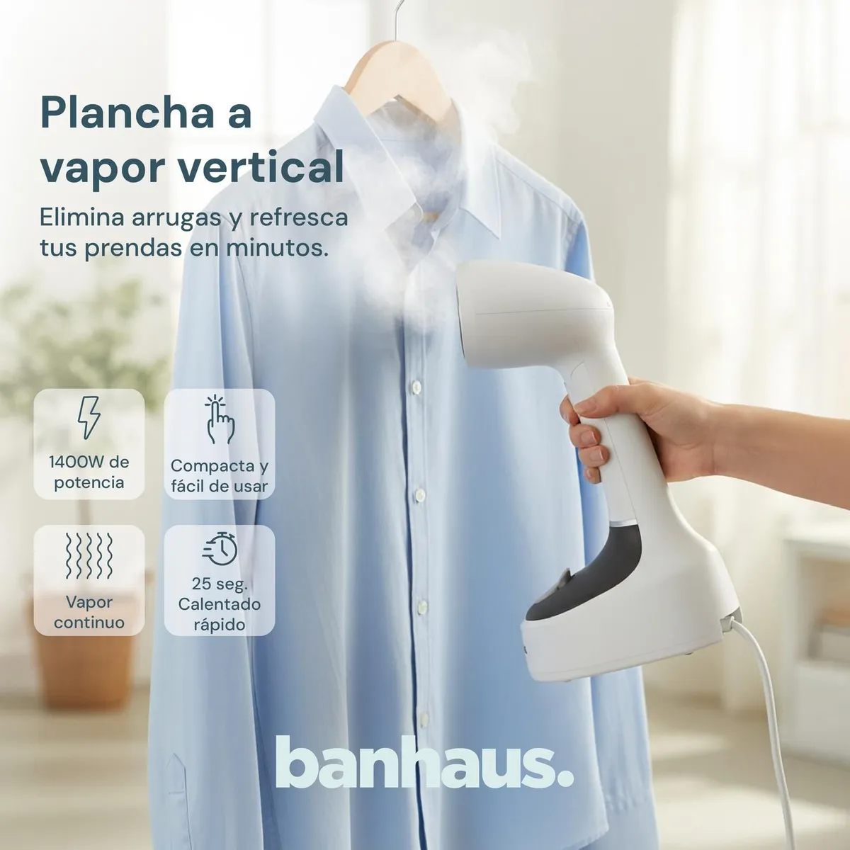 CASATUA - Plancha Vapor Portatil Banhaus Vaporizador Ropa Vertical