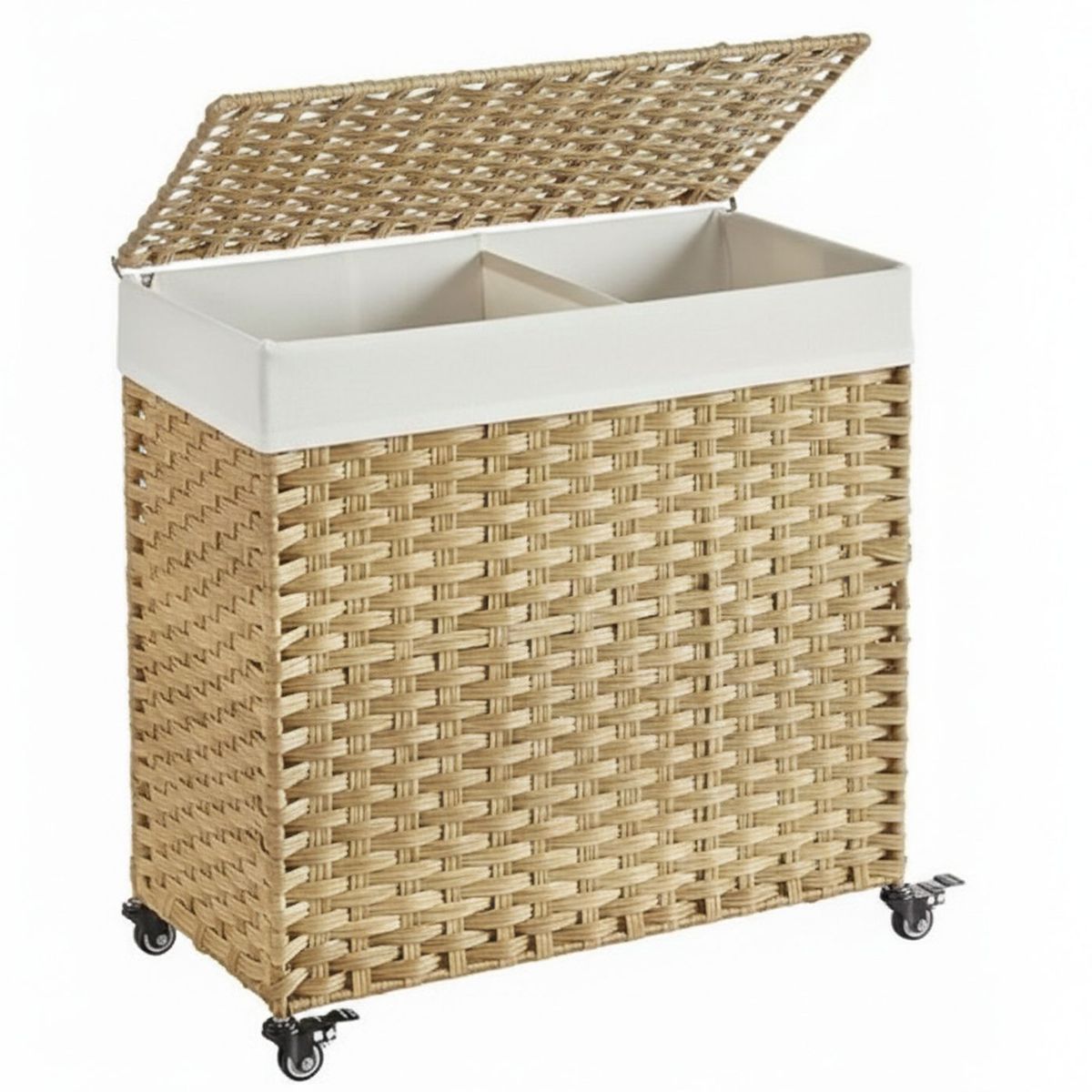 BIANCA HOME - Canasto Carrito Lavandería Para Ropa Bambu + Ruedas Plegable