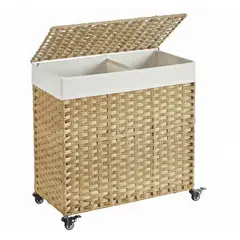 BIANCA HOME - Canasto Carrito Lavandería Para Ropa Bambu + Ruedas Plegable