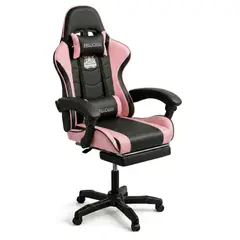 HELL CASTLE - Silla Gamer Reclinable Con Cojin Lumbar Rosa Negro Cuero Sintético