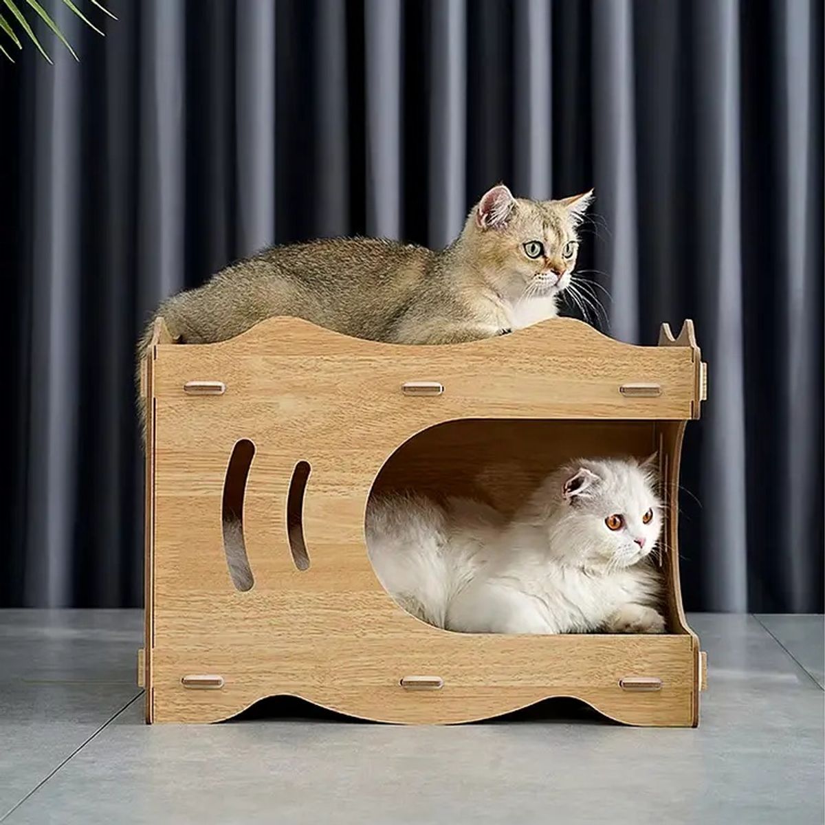 GENERICO - Cama Casa de Madera para Gatos con Rascador Interno
