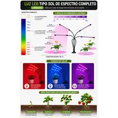 GENERICO - Luz De Crecimiento Led Planta Con 4 Tubos De Luz Negro Violeta