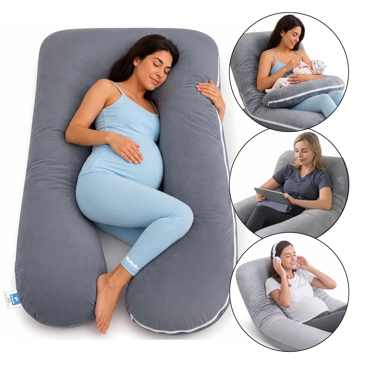 Cojin Maternal De Lactancia Embarazada Mimoru Almohada U Funda Extra Suave Para Dormir Antimolestia Gris, marca MIMORU - Foto Principal