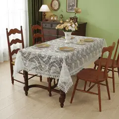 GENERICO - Mantel De Mesa Rectangular 140x200cm Estilo Bohemio Con Encaje