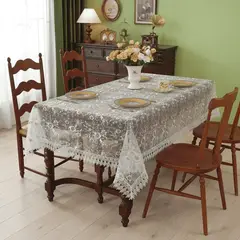GENERICO - Mantel De Mesa Rectangular 140x200cm Estilo Bohemio Con Encaje