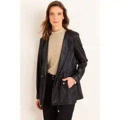 MA GRIFFE - Tapado De Antelina Con Textura Mujer Negro