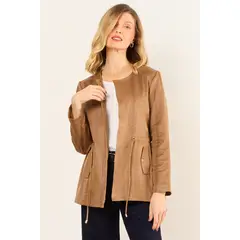 MA GRIFFE - Tapado De Antelina Con Textura Mujer Beige