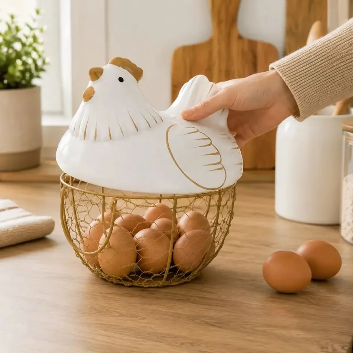 GENERICO - Canasto Huevera Gallina Decorativa Cerámica Cocina