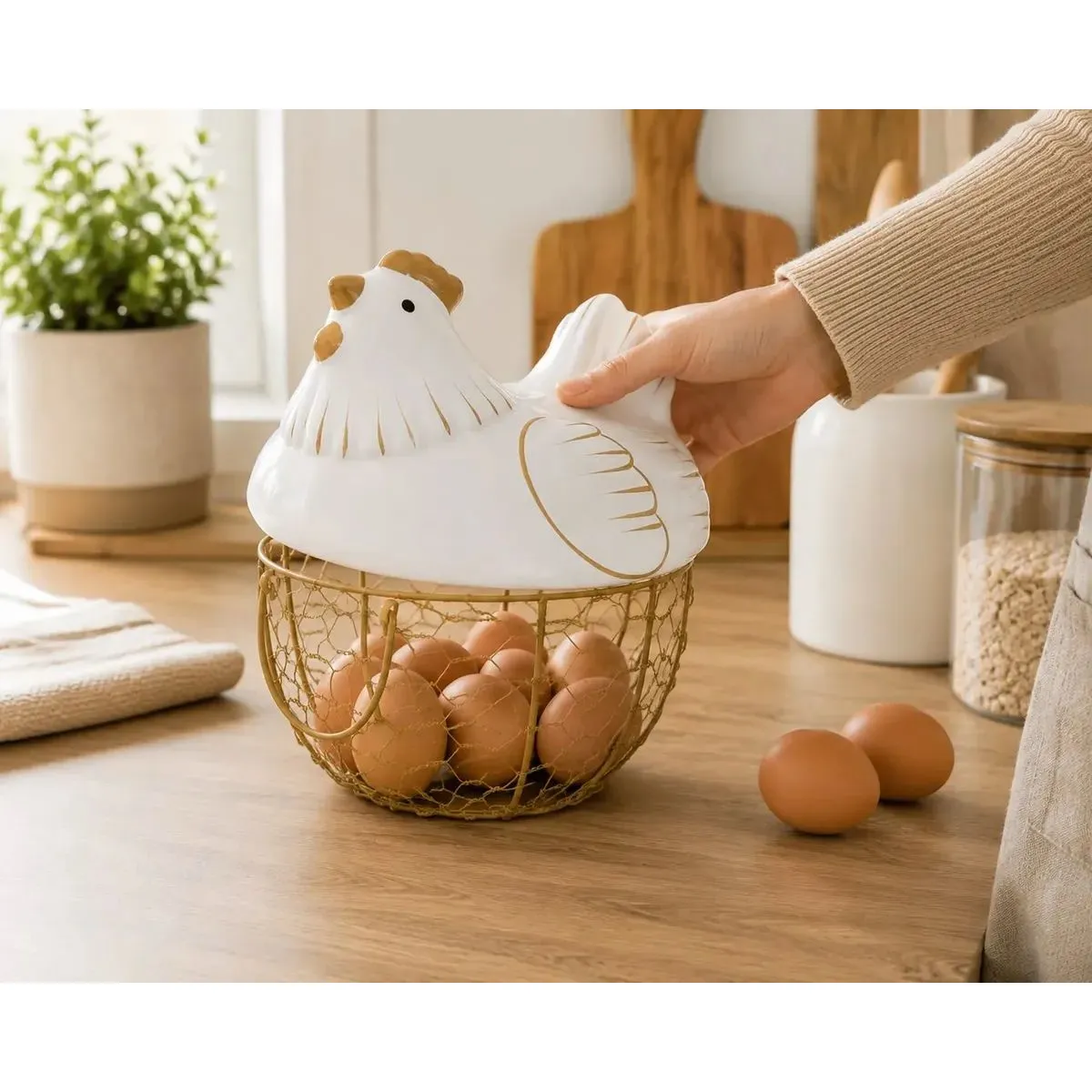 GENERICO - Canasto Huevera Gallina Decorativa Cerámica Cocina