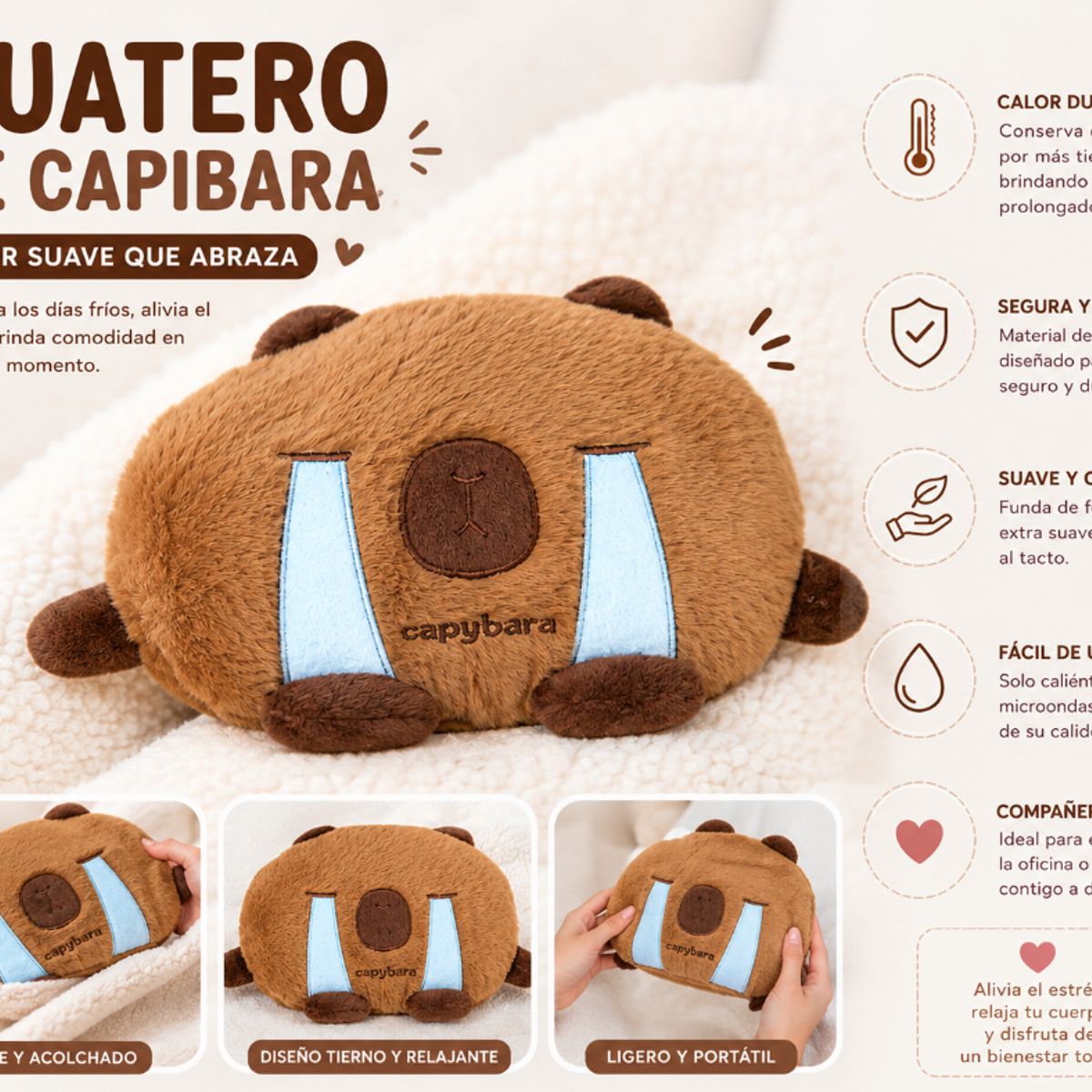 GENERICO - Guatero Con Funda Termico Capibara Calienta Manos