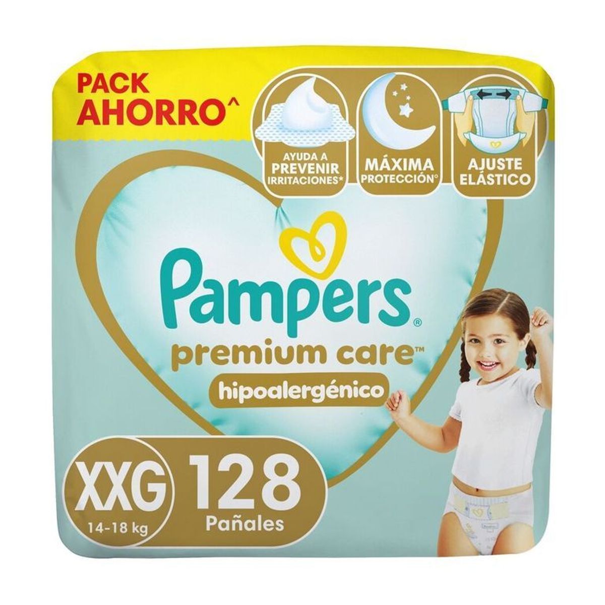 PAMPERS - Pañal Pampers Premium Care Tamaño XXG 11-15 kg 128 Unidades