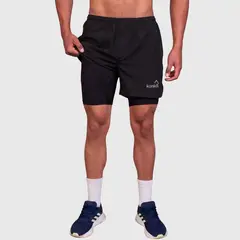 KONKO ACTIVE - Short Deportivo Hombre Con Calza 2 en 1 Doble Capa Zip Max Black Konko