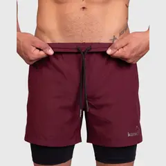 KONKO ACTIVE - Short Deportivo Hombre Con Calza 2 en 1 Doble Capa Zip Max Brick Konko