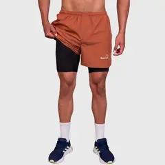 KONKO ACTIVE - Short Deportivo Hombre Con Calza 2 en 1 Doble Capa Zip Max Rust Konko