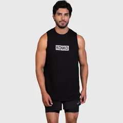 KONKO ACTIVE - Sudadera Running Tank Negra Deportiva Hombre Konko