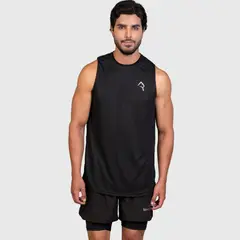 KONKO ACTIVE - Sudadera Running Tank Minimal Negra Deportiva Hombre Konko