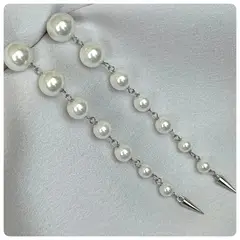 GENERICO - Aros largos de perlas de fiesta novia plata 925
