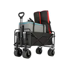 FITBRAVER - Carrito Plegable Camping Compras Ruedas Gruesas Multiuso Aguanta 150kg Ruedas 360° Negro