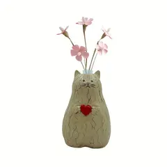 VATYERTY - Adorable jarrón de resina con forma de gato y corazón rojo 1 pieza