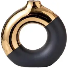 VATYERTY - Elegante jarrón de cerámica moderno en negro, dorado y blanco