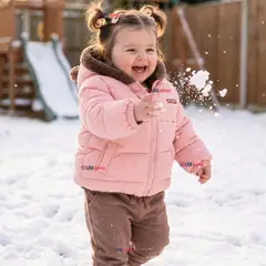 UTILISIMO - Parka Osito Con Capucha Manga Larga Rosado Niña Infantil