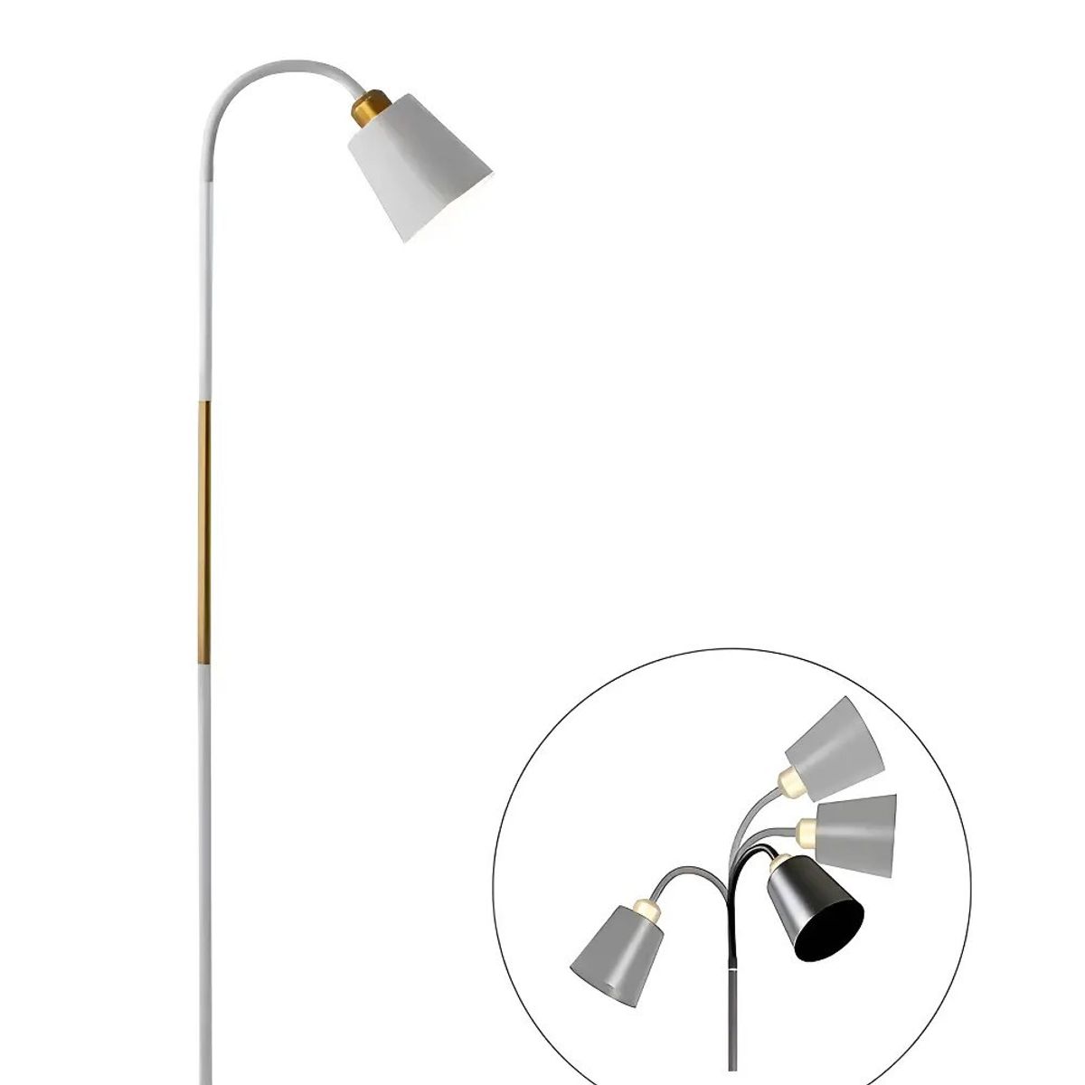Lámpara De Pie Nordica Haiton Cuello Flexible Pantalla Blanco, marca GENERICO - Foto Principal