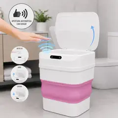 MP - Papelero Basurero Plegable Con Sensor de Apertura Automatico Con Sensor De Proximidad Color Rosa