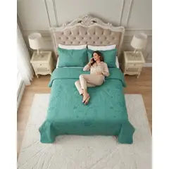 GENERICO - Cubrecama Quilt Verano King Bordado Floral Set Colcha Delgado