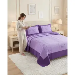 GENERICO - Cubrecama Quilt Verano King Bordado Floral Set Colcha Delgado