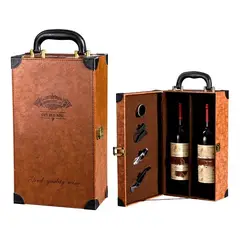 GENERICO - Caja para Vinos Maleta de Cuero con Accesorios