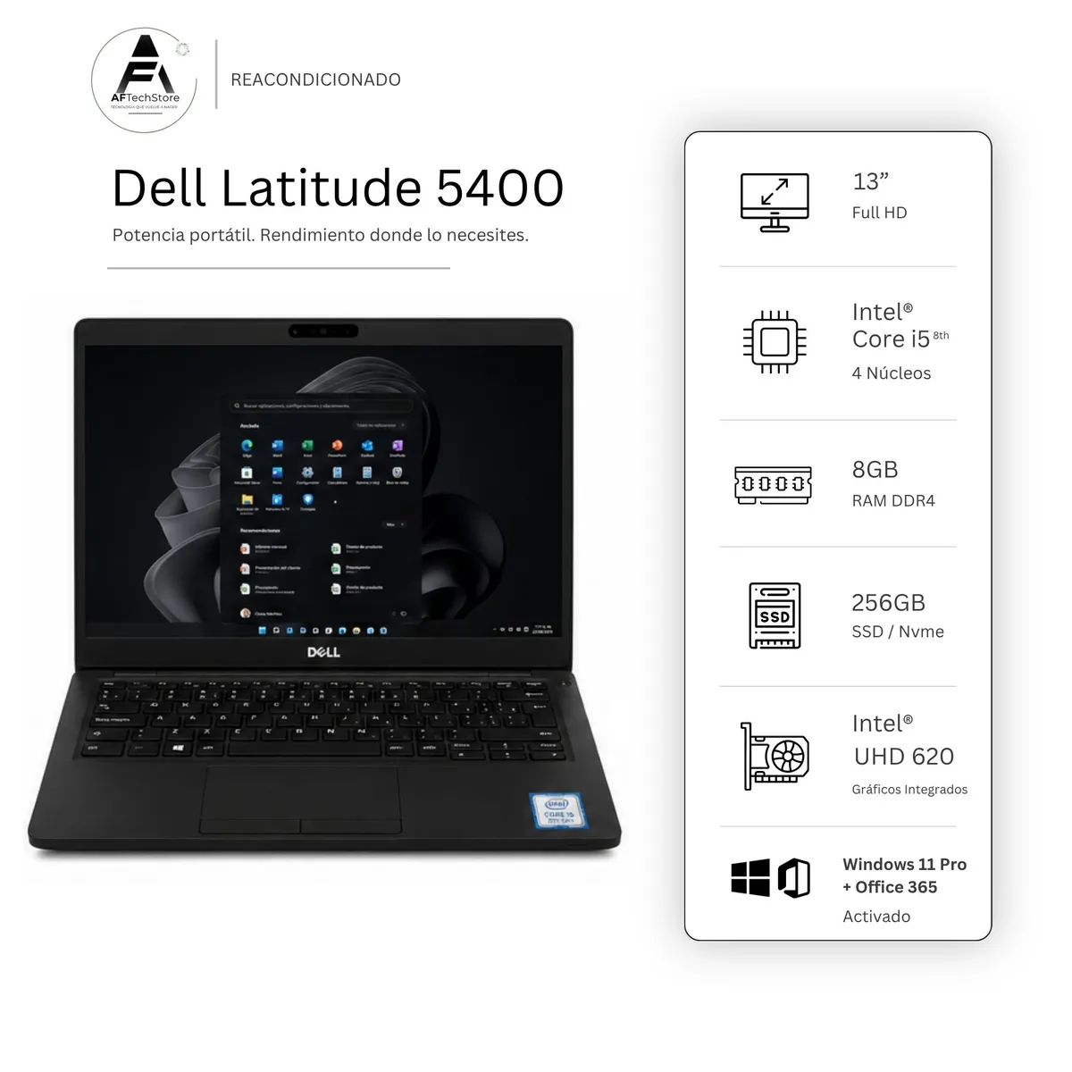 DELL - Notebook DELL 5400 I5 8th 8GB 256GB - Win11 Office - Reacondicionado Profesional