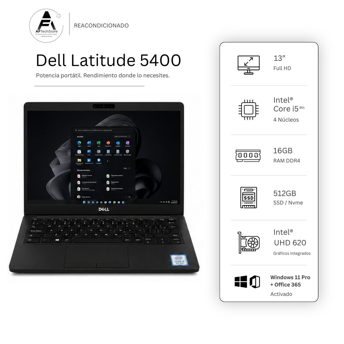 DELL - Notebook DELL 5400 I5 8th 16GB 512GB - Win11 Office - Reacondicionado Profesional
