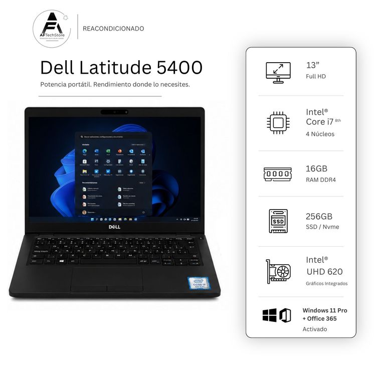 DELL Notebook 5400 I7 8th 16GB 256GB - Win11 Office - Reacondicionado Profesional