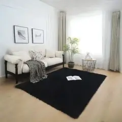 TOPBABY - Alfombra Shaggy/Peluda Color Negro 180 x 200cm