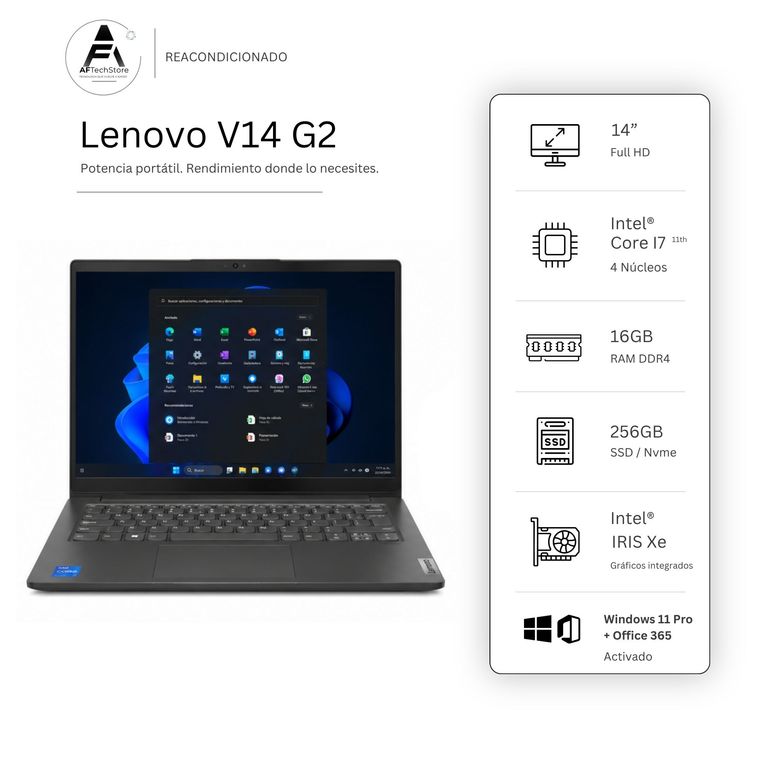 Notebook V14 G2 I7 11th 16GB 256GB Intel Iris Xe Edición Exclusiva Win Office Rea