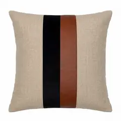 ELIZABETH PEPER - Funda Cojin Decorativo Diseño Lino Cafe Negro Ecocuero 45x45