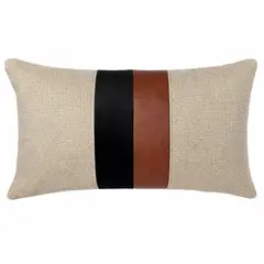 ELIZABETH PEPER - Funda Cojin Decorativo Diseño Lino Cafe Negro Ecocuero 80x40
