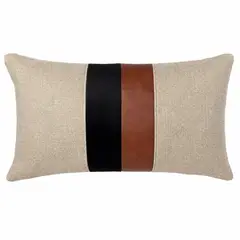 ELIZABETH PEPER - Cojin Decorativo Lino Cafe Negro Ecocuero 60x40 Relleno