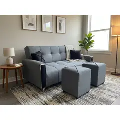GENERICO - SOFA KAMI DOS CUERPOS CON PUFF Y COJINES